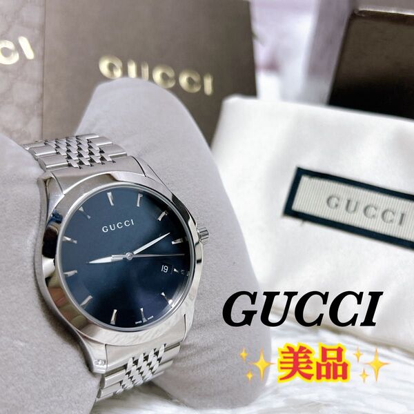 【美品】正規品 GUCCI グッチ YA126402 Gタイムレス メンズ 腕時計 クォーツ 稼動品 付属品完備 余りコマ付き