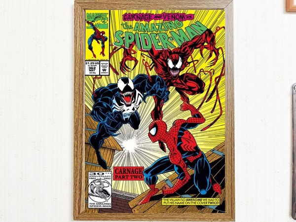 スパイダーマン コミックアート フレームA4サイズ壁掛けインテリアポスター