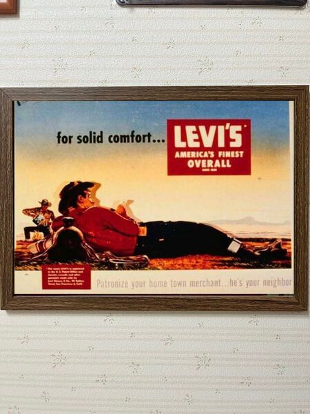 LEVI'S ヴィンテージインテリアポスターA4サイズフレーム付き壁掛け木製