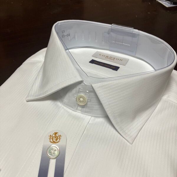 LORDSON Crest形態安定ワイシャツ 白織柄 LL(43-84)セミワイド 100番手素材