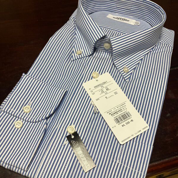 TEIJIN MEN'S SHOP 形態安定ボタンダウンワイシャツ ブルーロンドンストライプ LL(43-86)