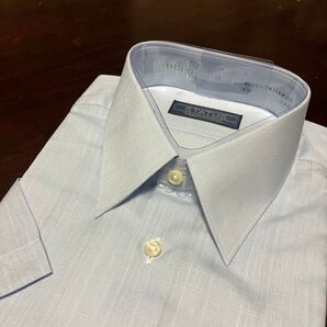 STATUS TRADITIONAL 半袖ワイシャツL(首40㌢)サックスブルー無地 綿麻ポリ混