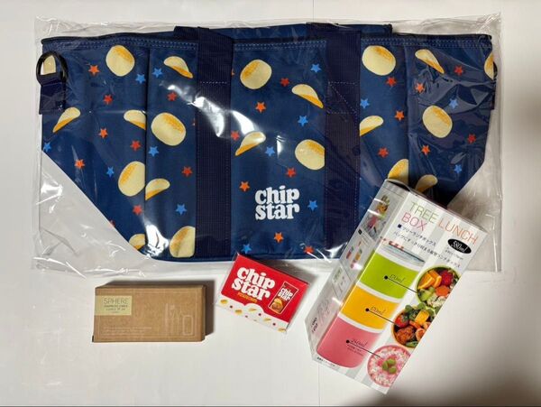 ヤマザキビスケット チップスターグッズ 4点セット ①保冷スクエアバッグ ②弁当箱 ③カトラリー ④紙せっけん