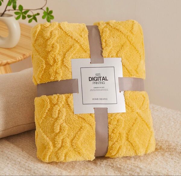 【残り1点】《イエロー》 ブランケット 膝掛け ペット毛布 寝具 北欧スタイル ふわふわ 掛け毛布