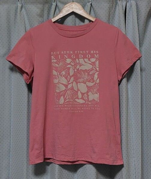 【新品】サイズS/M レディース向き 半袖Tシャツ/カットソー ピンク フロントプリント ※お値引き歓迎 No.113