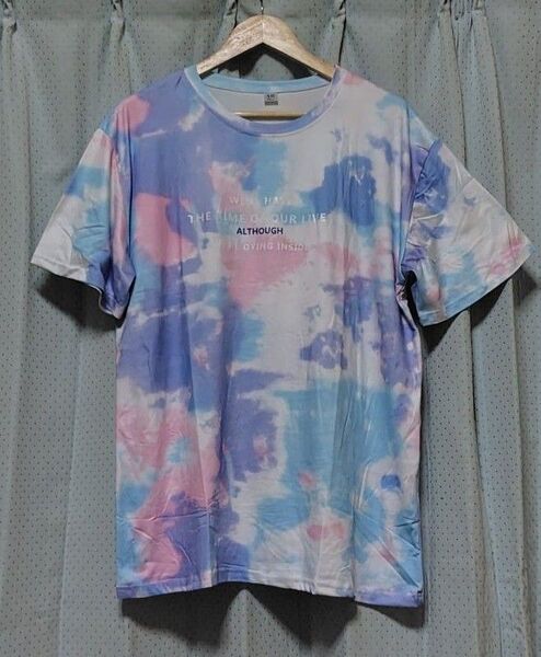【新品】半袖Tシャツ/カットソー/ビーチウェア レディース向き サイズL(メンズもOK) マルチカラー ルーズフィット No.76