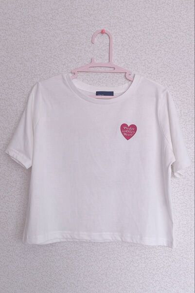ロゴプリントTシャツ 白Tシャツ ちびTシャツ L 【試着のみ】