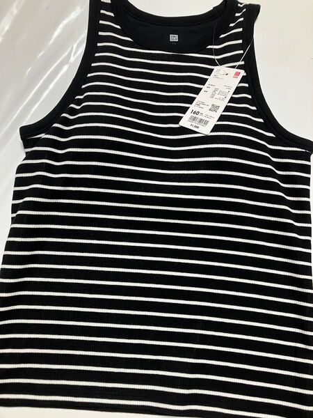 ユニクロ UNIQLO リブブラトップ アメリカンスリーブ タンクトップ サイズ160㎝ ノースリーブ ボーダー ブラック 黒色