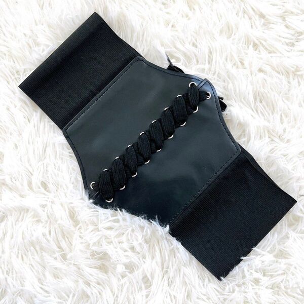 ベルト/コルセット/サッシュベルト/レースアップ/リボン/フェイクレザー/黒/新品/レディース/ゴスロリ/量産系/地雷系/サブカル