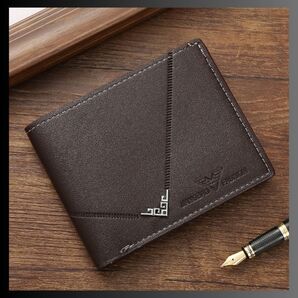 ダークブラウン 財布 二つ折り財布 メンズ ショートウォレット レザー調 カードケース 無地 シンプル PUレザー コンパクト