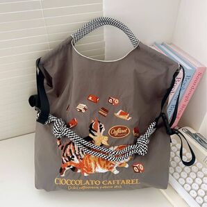 ストラップ付き トートバッグ 刺繍 ナイロン ボールアンドチェーン エコバッグ レディース 猫 ねこ アウトドア 撥水 人気