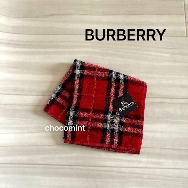 新品未使用★BURBERRY バーバリー★ノバチェック タオルハンカチ ロゴ刺繍 ミニタオル レッド オールドバーバリー 希少