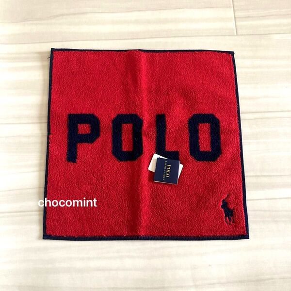 新品未使用★POLO Ralph Lauren ポロラルフローレン タオルハンカチ ロゴデザイン ポニー刺繍 レッド ミニタオル