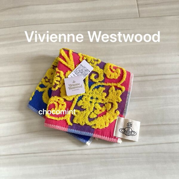 新品未使用【Vivienne Westwood ヴィヴィアンウエストウッド】チェック フラワー柄♪タオルハンカチ ミニタオル