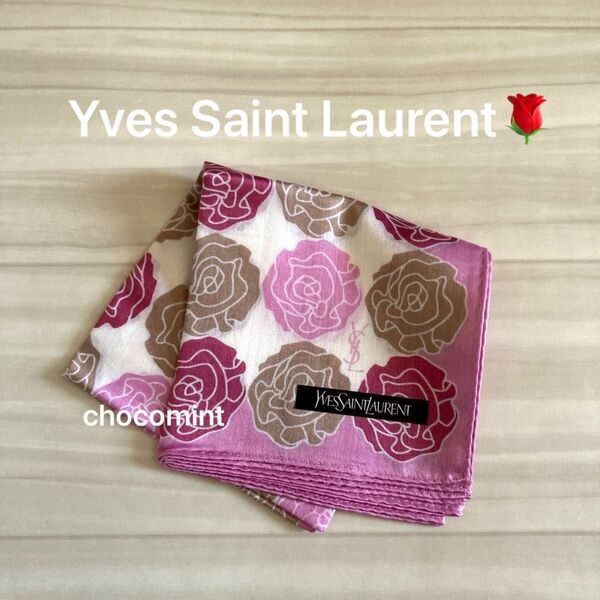 新品未使用【イヴ・サンローラン YSL】薔薇モチーフ ハンカチーフ フラワーデザイン 日本製 Yves Saint Laurent