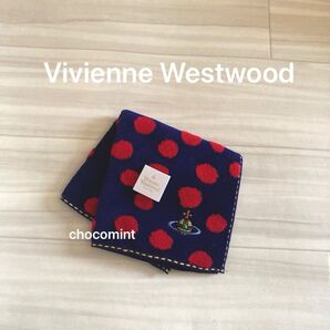 新品未使用★ヴィヴィアンウエストウッドVivienne Westwood ORB オーブ 刺繍入り ドット柄 タオルハンカチ 水玉