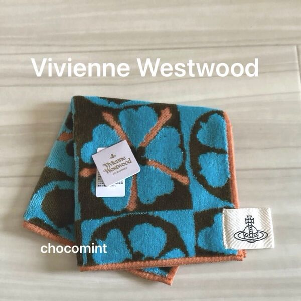 新品未使用【Vivienne Westwood ヴィヴィアンウエストウッド】フラワーモチーフ タオルハンカチ ブルー ミニタオル