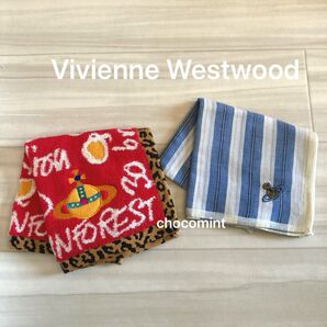 Vivienne Westwoodヴィヴィアンウエストウッド★ストライプ柄ハンカチーフ/オーヴアップリケ付きタオルハンカチ 良品