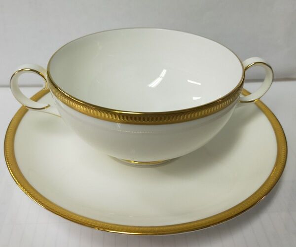 Noritake スープカップ&ソーサー 金彩 ホワイト 2客〜