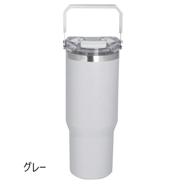ストロー付き タンブラー 900ml グレー 直飲み ストロー 2way ボトル 900 保冷 ドリンクフォルダー