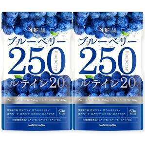 2袋 ブルーベリー250㎎ ルテイン20㎎ サプリメント 30日分×2 国内製造 PURELAB 賞味期限2027.12月