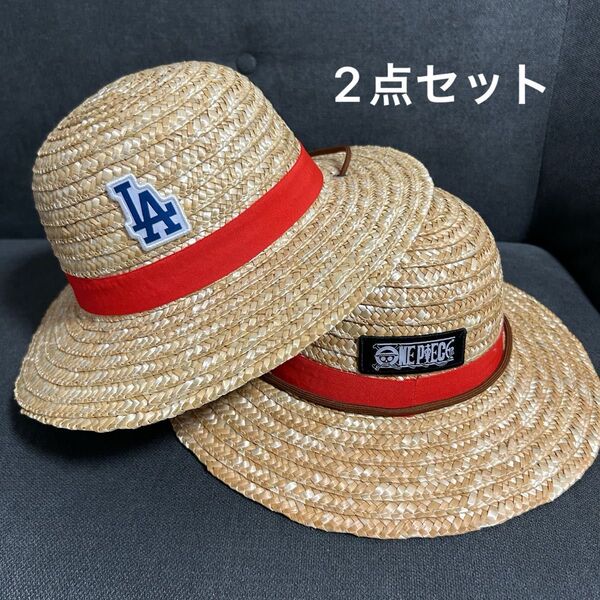 ワンピース×ドジャース コラボ 記念グッズ 麦わら帽子 ルフィ Dodgers ONEPIECE 2点