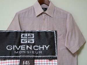 80s ビンテージ GIVENCHY ジバンシー チェック柄 半袖 シャツ メンズ US-14 1/2 サイズ//