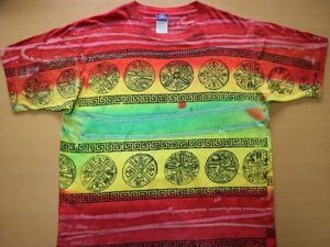 USA製生地 90'S ビンテージ PRO SPIRIT アート オールオーバープリント ラスタカラー半袖 Tシャツ メンズ US-L サイズ