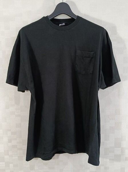 USA古着 Hanes '90 胸ポケットTシャツ 半袖 黒 ブラック クルーネック シングルステッチ 丸胴 usa製