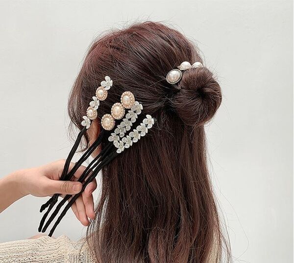仕様E お団子ヘアアレンジ パール 可愛い 1本 ヘアバンド ヘアアクセサリー ヘアピン ヘアクリップ ヘアゴム 髪飾り 髪留め