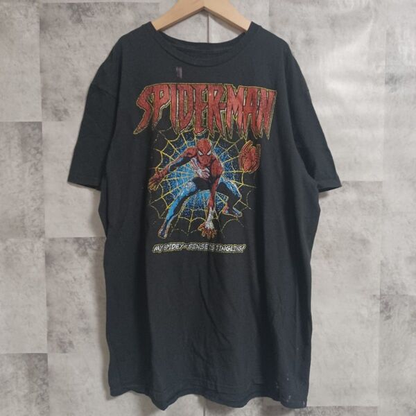 スパイダーマン tシャツ ブラック Tシャツ 半袖 コットン プリント アメリカ古着 半袖Tシャツ MARVEL マーベル