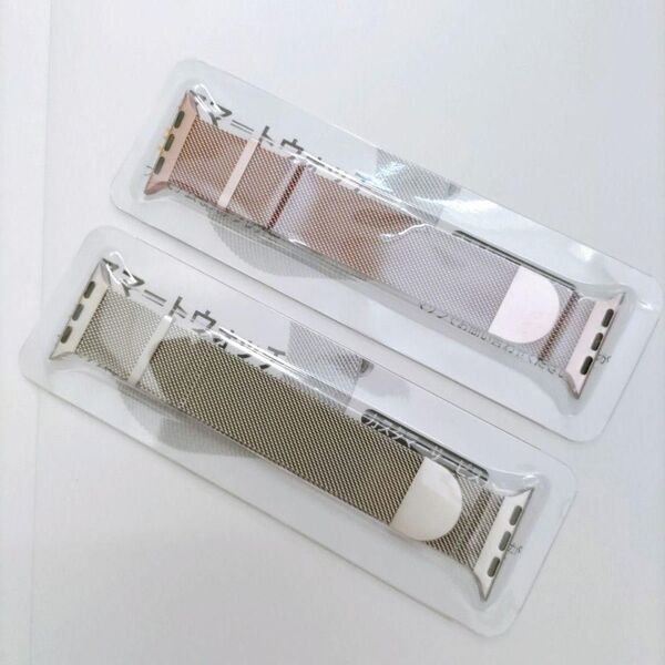 スマートウォッチ 交換用 バンド ベルト シルバー ピンク ステンレス製 38mm 2本セット