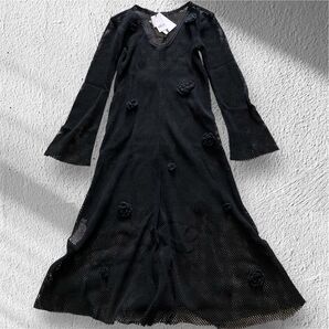タグ付き★2025モデル アメリヴィンテージ フラワーモチーフ メッシュワンピース S 黒 結婚式