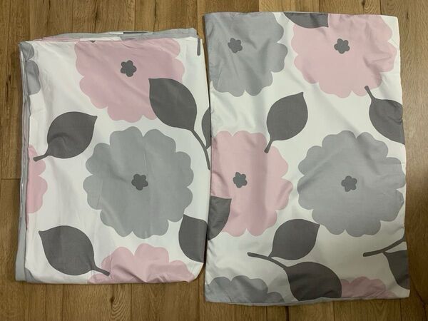 花柄 掛けふとんカバー 枕カバーセット ピンク グレー シングル150×210cm