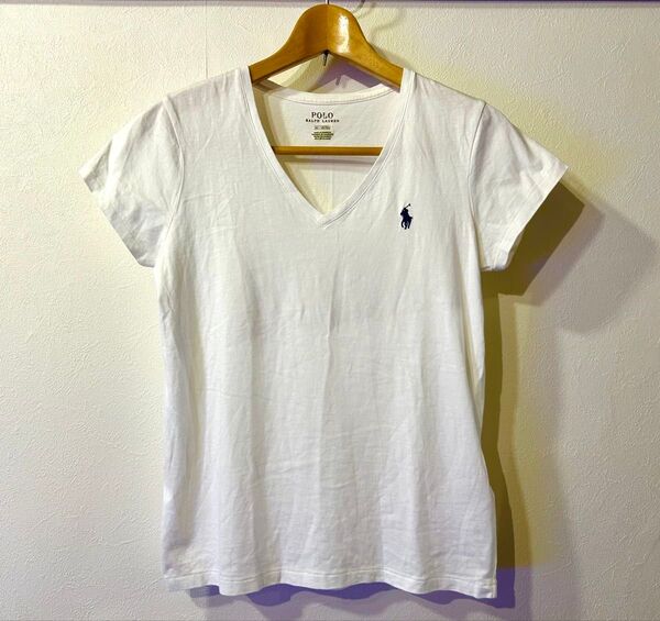 POLO RALPH LAUREN シンプル Vネック 半袖Tシャツ ポロ ラルフローレン Tシャツ 真っ白 爽やか カットソー
