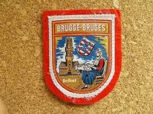 70s ベルギー ブルージュBRUGGE-BRUGES ビンテージ フェルト ワッペン/スーベニア紋章アップリケ中世パッチ旅行エンブレム土産ヨーロッパ