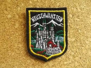 80s ドイツ ノイシュヴァンシュタイン城 ビンテージ フェルト ワッペン/スーベニア紋章アップリケ中世パッチ旅行エンブレム土産ヨーロッパC