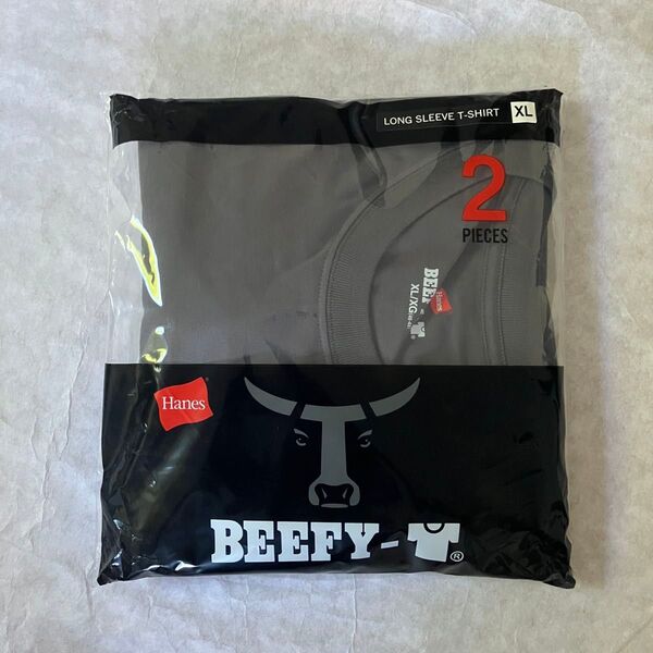 新品 Hanes ヘインズ BEEFY ビーフィー ロングスリーブTシャツ XL ダークグレー 長袖 クルーネック 無地