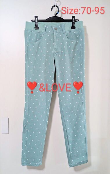 【&LOVE】 アンドラブ サマーパンツ 爽やか夏グリーン デイジードット&ハート柄 ウエストゴム 70-95 LL QVC