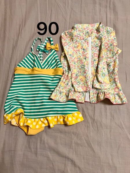 90サイズ ワンピース水着 ラッシュガード セット