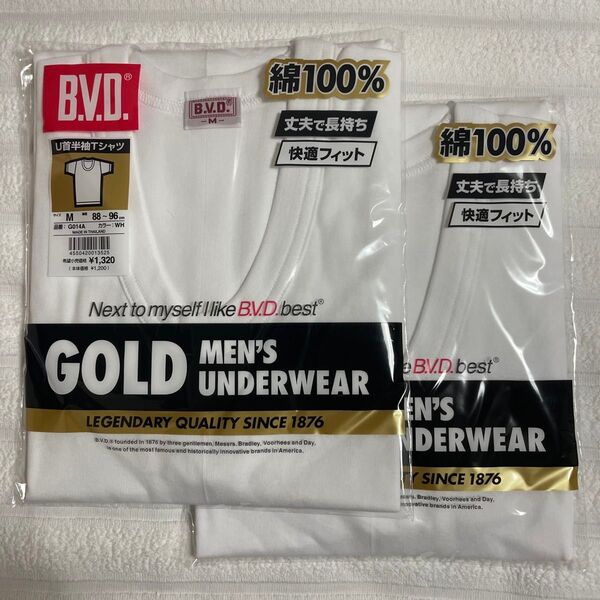 B.V.D メンズゴールドアンダーウェア U首半袖Tシャツ Mサイズ 2枚