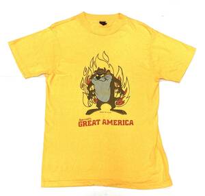 70s ビンテージ WARNER BROS タスマニアデビル Tシャツ L 黄 染み込み ワーナー 1977