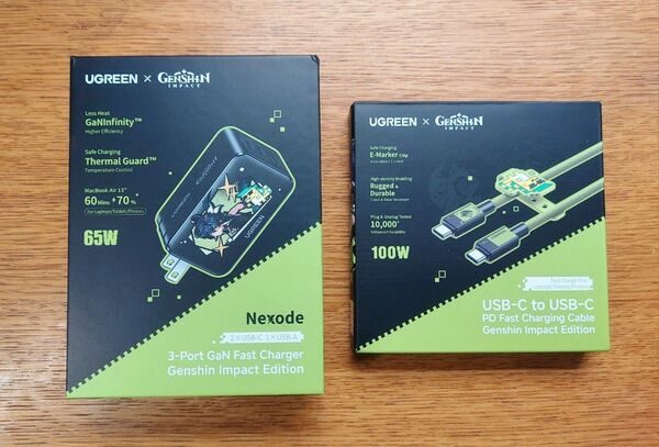UGREEN 原神コラボ Nexode 65W 急速充電器 USB-C to C 100W ケーブル 新品 キィニチ アハウ 限定