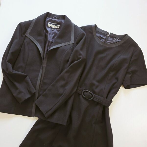 NIFRONMATE レディース喪服 レディース礼服 ジャケット ワンピース セットアップ 11号 ブラックフォーマルスーツ