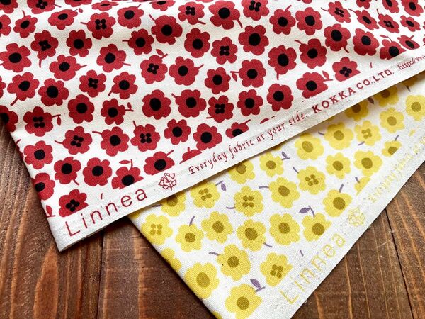 ラスト!(生地幅×各50cm)KOKKA Linnea小さな花柄オックス生地2枚セット(赤&黄色)