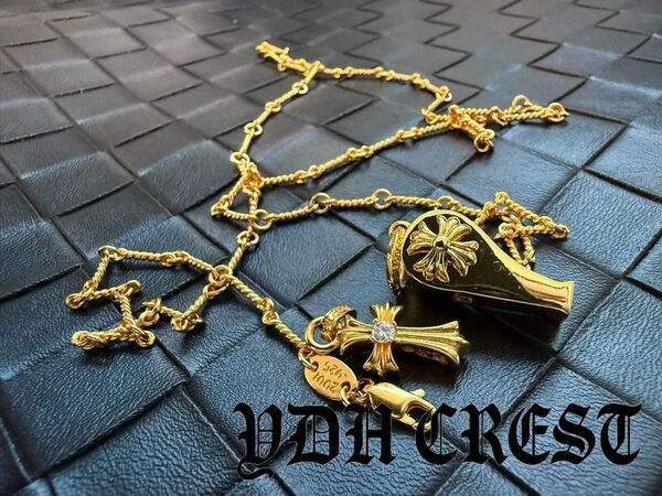 【22K金メッキ×S925】ホイッスル&クロス ネックレス JSSZ+SZ03 刻印