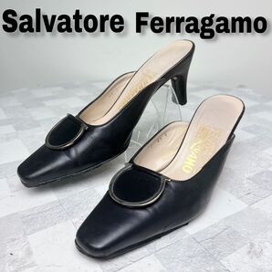 Salvatore Ferragamo サルバトーレフェラガモ スクエアトゥ ガンチーニ ミュール 22.0cm 黒 ブラック
