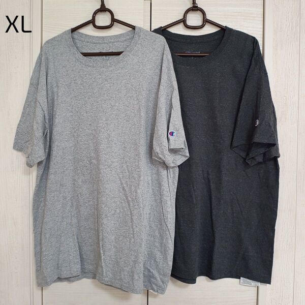 メンズ チャンピオン 半袖 Tシャツ クルーネック グレー系 無地 XL 2枚セット