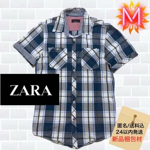ZARA 半袖 タータンチェック襟袖ギンガムチェック薄手シャツ