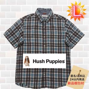Hush Puppies 半袖 ミントカラーチェック薄手シャツ